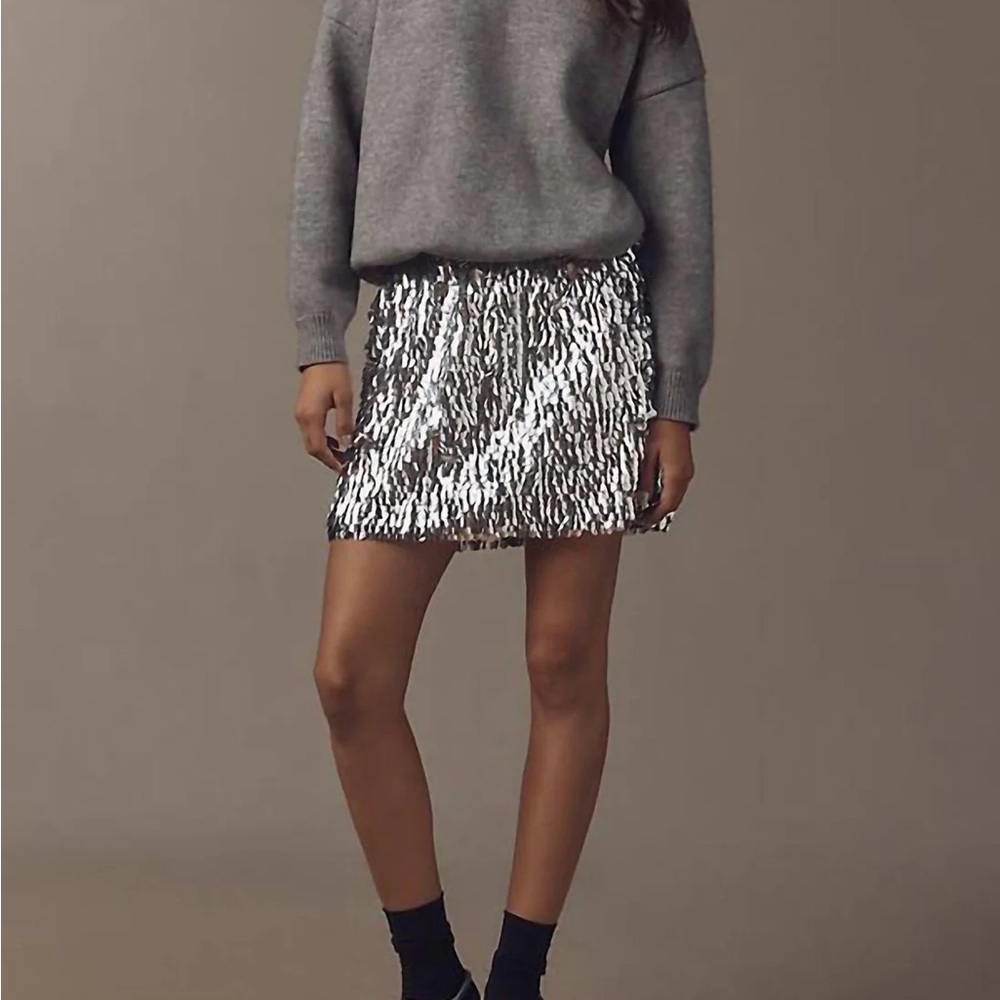 Anthropologie Silver Sequin Mini Dress